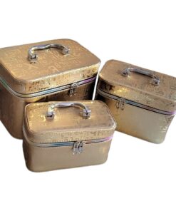 Professional Beauty Make Up Cosmetic Vanity Case Storage Boxes 3 Pieces - Gold