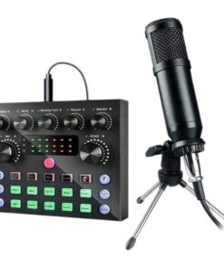 Professional Live Sound Card Audio Mixer & Condenser Microphone Set - Black