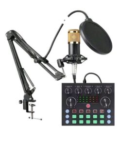 Professional Podcasting Microphone With Integrated Mixer And Stand - Black