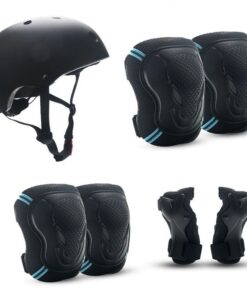 Protective Gear Sports Helmets Knee Pads Elbow Pads Wrist Guards Set Gift - Black, Blue - XS