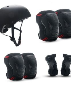 Protective Gear Sports Helmets Knee Pads Elbow Pads Wrist Guards Set Gift - Black, Red - XS