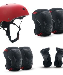 Protective Gear Sports Helmets Knee Pads Elbow Pads Wrist Guards Set Gift - Red, Black - XS