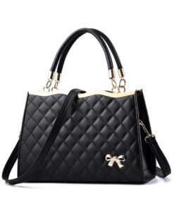 PU Ladies Handbag With Bow Detail - Black