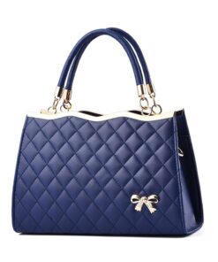 PU Ladies Handbag With Bow Detail - Blue