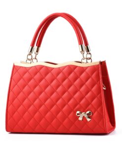 PU Ladies Handbag With Bow Detail - Red