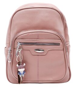 PU Leather Backpack Leisure Large-Capacity College Style Bag with Pendant - Pink
