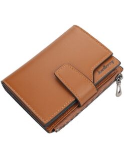 PU Leather Cropped Multi-Card Wallet with Zipper and Buckle - Brown