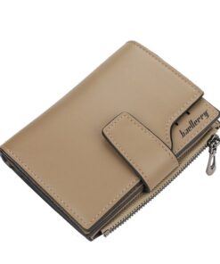 PU Leather Cropped Multi-Card Wallet with Zipper and Buckle - Light Brown