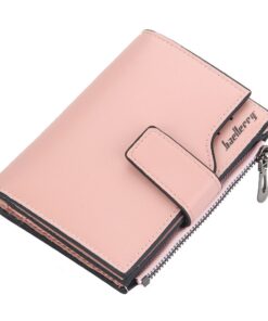 PU Leather Cropped Multi-Card Wallet with Zipper and Buckle - Pink