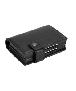 PU Leather Double Metal RFID ID Credit Card Holder Case Cash Wallet-Black