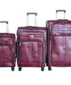 PU Leather Expandable Trolley Luggage Set - Burgundy (3 Piece)