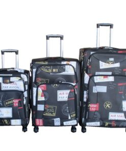 PU Leather Expandable Trolley Luggage with Travel Print Design
