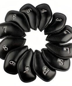 PU Leather Golf Club Iron Head Cover Set for Golf Sticks - Set of 12 - Black