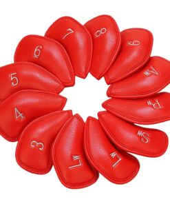 PU Leather Golf Club Iron Head Cover Set for Golf Sticks - Set of 12 - Red