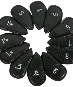 PU Leather Golf Club Iron Head Protective Covers 12 Pieces-Black Crocodile Print