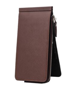 PU Leather Long Section Zipper Pocket Purse Wallet - Coffee