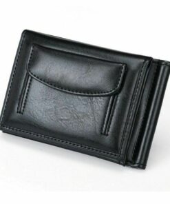 PU Leather Money Clip Wallet Credit Card Holder With Coin Pocket Bifold - Black