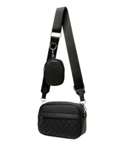 PU Leather Quilted Crossbody Bag - Black