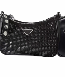 PU Leather Rhinestone Shoulder Bag - Black