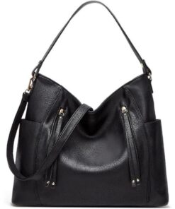 PU Leather Satchel Adjustable Crossbody Shoulder Tote Handbags - Black
