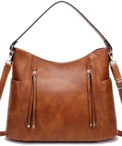 PU Leather Satchel Adjustable Crossbody Shoulder Tote Handbags - Brown