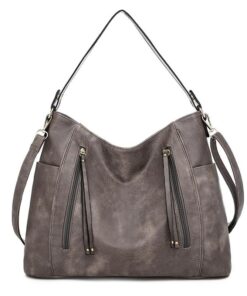 PU Leather Satchel Adjustable Crossbody Shoulder Tote Handbags - Grey