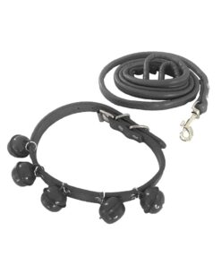 PU Leather Small Dog Cat Collar and Leash with 5 Bells-Black