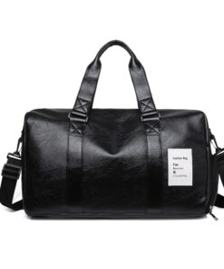 PU Leather Sports Gym Bag Fitness Travel Bag-Separate Shoe Compartment-20L - Black