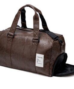 PU Leather Sports Gym Bag Fitness Travel Bag-Separate Shoe Compartment-20L - Brown