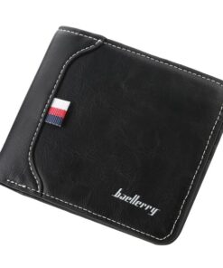 PU Leather Tri-Fold Horizontal Wallet for Men - Black