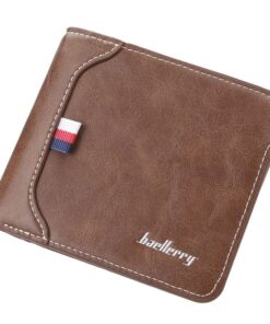 PU Leather Tri-Fold Horizontal Wallet for Men - Dark Brown