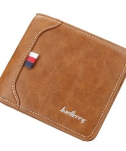 PU Leather Tri-Fold Horizontal Wallet for Men - Light Brown