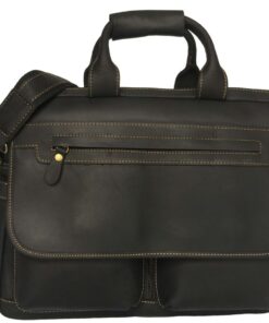 Pure Leather Laptop Bag With Double Zipped Compartments - Black