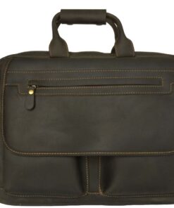 Pure Leather Laptop Bag With Double Zipped Compartments - Brown