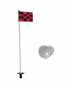 Putting Green Pole, Cup & Chequered Flag - US PGA Quality - Red & Black