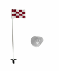 Putting Green Pole, Cup & Chequered Flag - US PGA Quality - Red & White