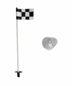 Putting Green Pole, Cup & Chequered Flag - US PGA Quality - White & Black