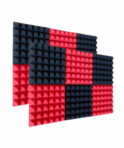 Pyramid Acoustic Foam Sound Panels - 30cm - 12 Pack - Red, Black