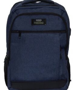 Qinol YCA-16 Unisex Travel 15" Laptop Backpack with USB Charging Port - Navy Blue