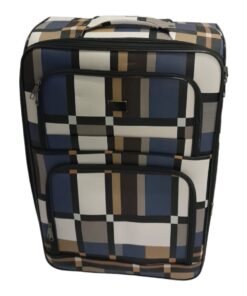 Quality Luggage Leather Travel Suitcase Set Checks Art - Set of 3 - Checkered Blue