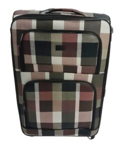 Quality Luggage Leather Travel Suitcase Set Checks Art - Set of 3 - Checkered Brown