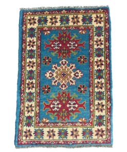 Quality Persian Rugs - Blue bedside size Kazaq carpet 91x62cm