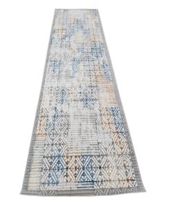Quality Persian Rugs - Gorgeous Grey n Blue Carpet Runner 300x80cm