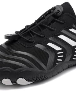 Quick Dry Aqua Water Shoes - Unisex - Black with Silver Strips - UK 7