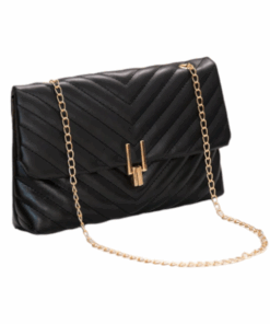 Quilted Crossbody Clutch Bag With Gold Chain - Black