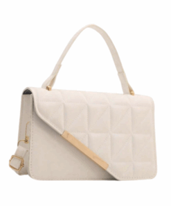 Quilted Faux Leather Crossbody Bag with Geometric Design - White