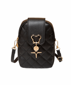 Quilted Mickey Cute Crossbody Sling Bag Double Compartment Phone Pouch - Black
