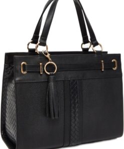 Quiz - Women Black Faux Leather Large Tote Bag