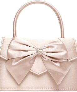 Quiz - Women Champagne Diamante Bow Mini Top Handle Bag