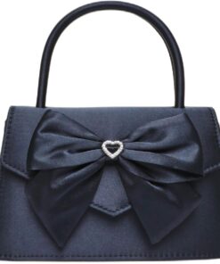 Quiz - Women Navy Diamante Bow Mini Top Handle Bag